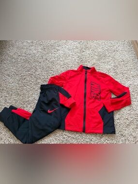 Nike Red and Black Zip Track Jacket with Matching Pants